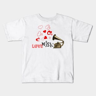 Music & Love, Retro Style Illustration Kids T-Shirt